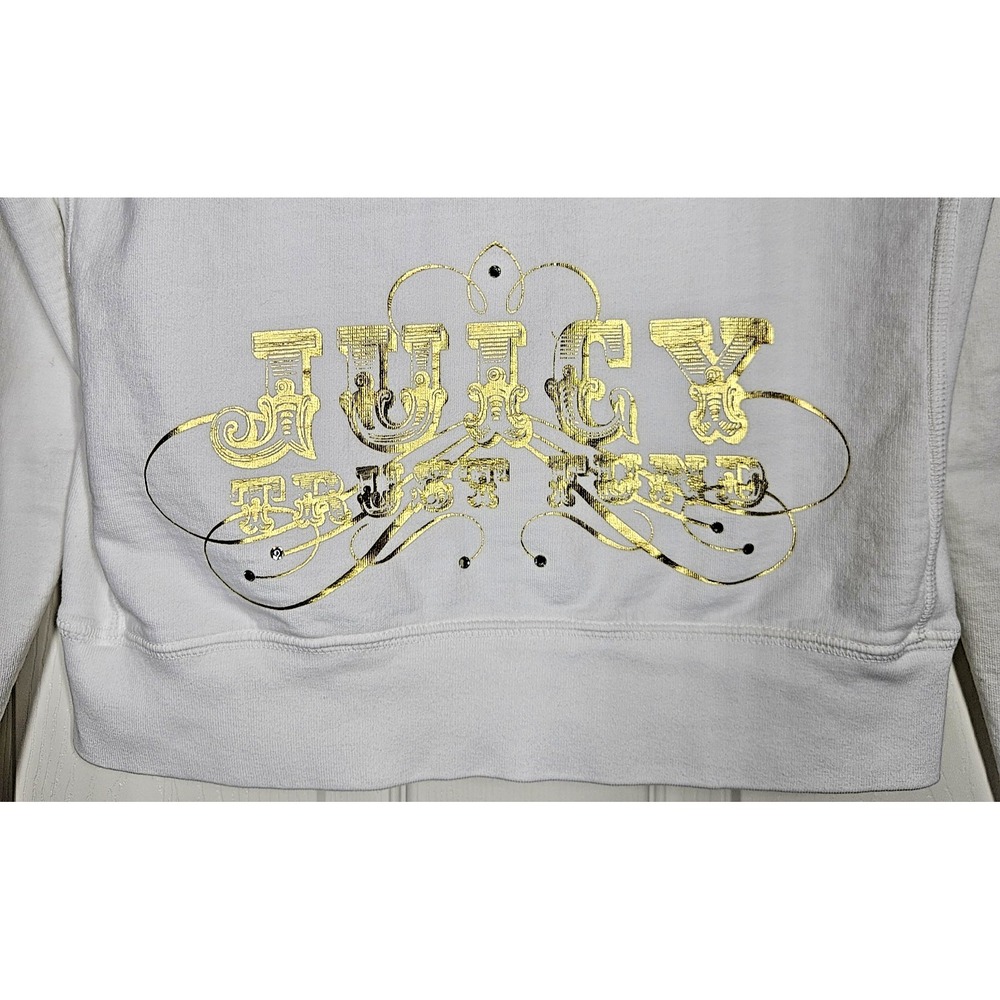 VTG Y2K Juicy Couture Gold Trust Fund Zip Hoodie L White Terry Cloth Lined Bling